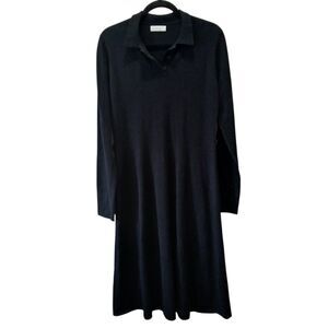 OAK + FORT Minimalist Knit Polo Sweater Dress | Medium M | Black Midi Quiet Lux
